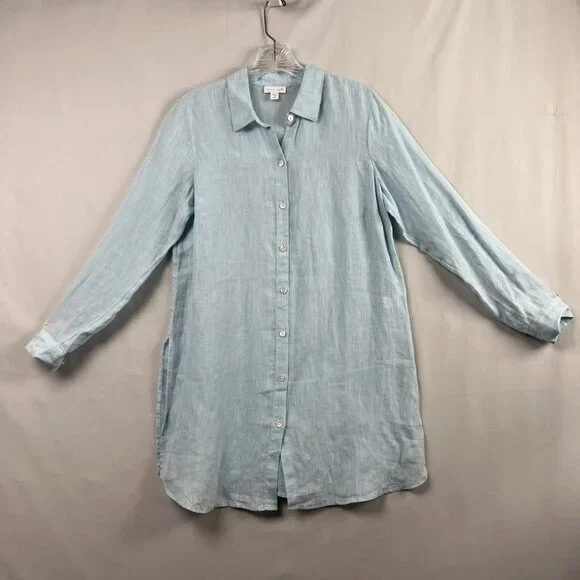 knee length dresses for ladies Sage Linen Blend Button Down Knit Mini Dress